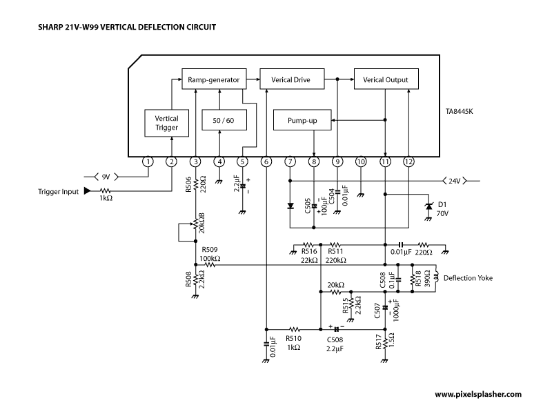 TA8445K Vertical Deflection Circuit in SHARP TV
